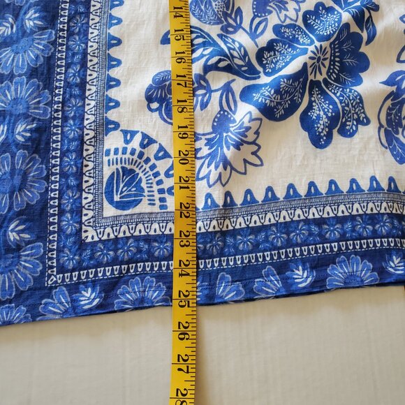 Umgee Floral Border Pattern Round Neck Short Sleeves Oversized Blouse Blue  L - Picture 13 of 14